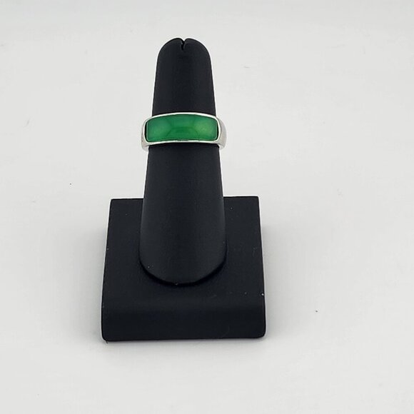 Modern Harmony Ring – Rectangle Jade on Brass Band - Picture 1 of 7